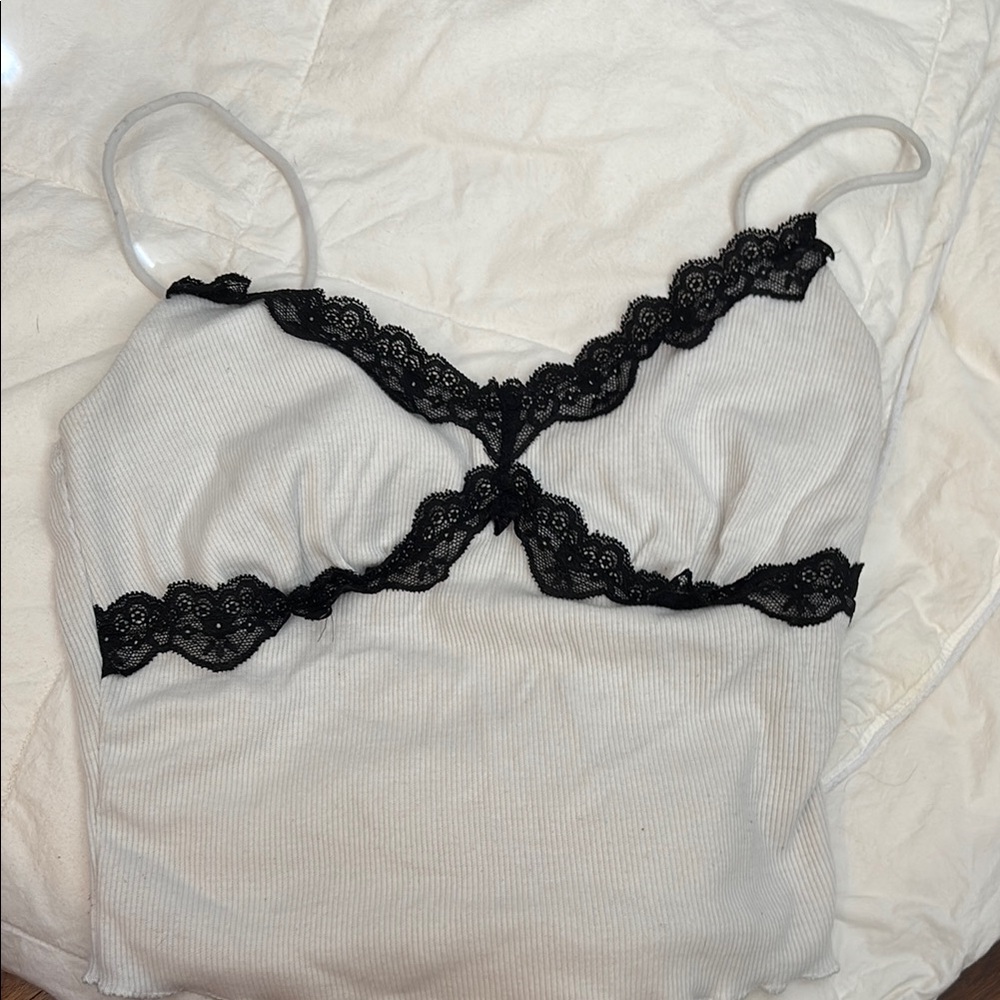 Women's Black and White Lace Trim Cami